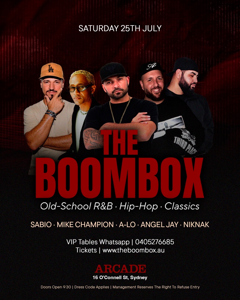 The Boombox — Saturday 25th July, Arcade, 16 O'Connell St Sydney